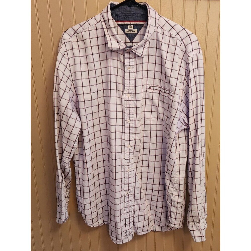 Tommy Hilfiger Custom Fit Button-Up Plaid Cotton Men Shirt Size XL